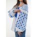 Boho Style Ukrainian Embroidered Folk  Blouse "Starry Sky" blue on white